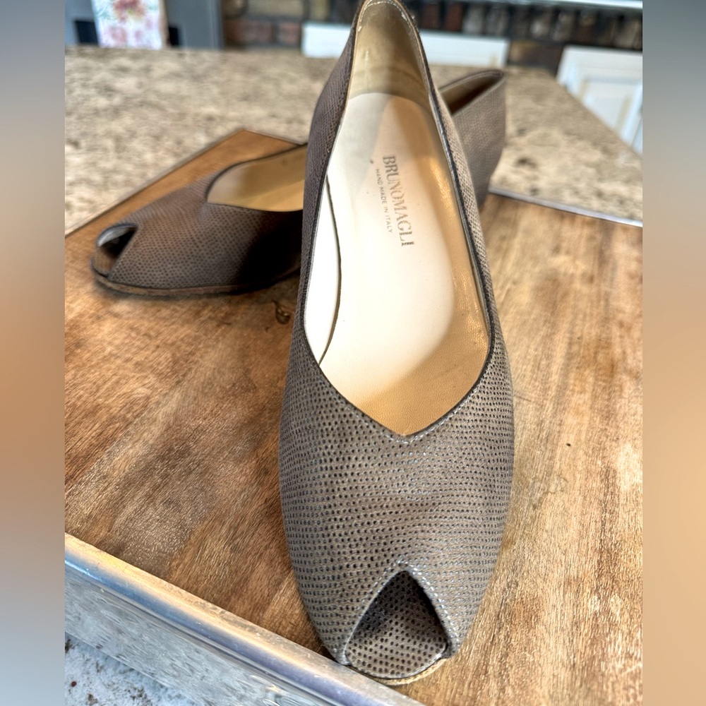 BRUNO MAGLI Parma Leather Peep Toe Wedges